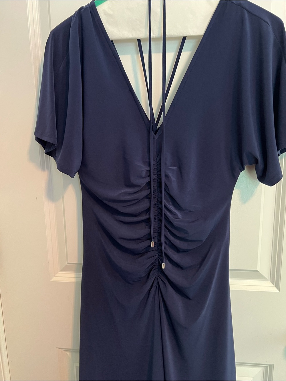 White House Black Market Navy Ruched V-Neck Midi Dress